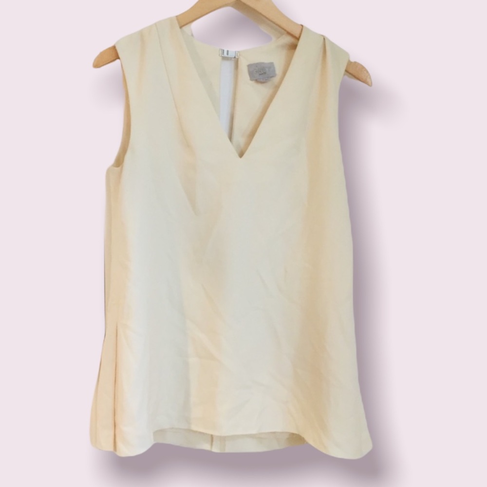 Jason Wu GREY Ivory V Neck Sleeveless Top FLAWS 2 Keyhole Career Blouse